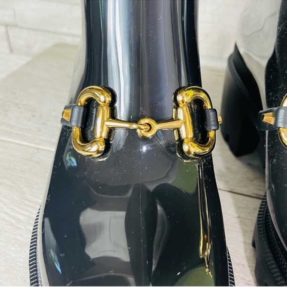 Gucci NWB Size 38 Black Gloss Rubber Insulated Horsebit Knee-High Rain Boot NWT - Picture 7 of 14